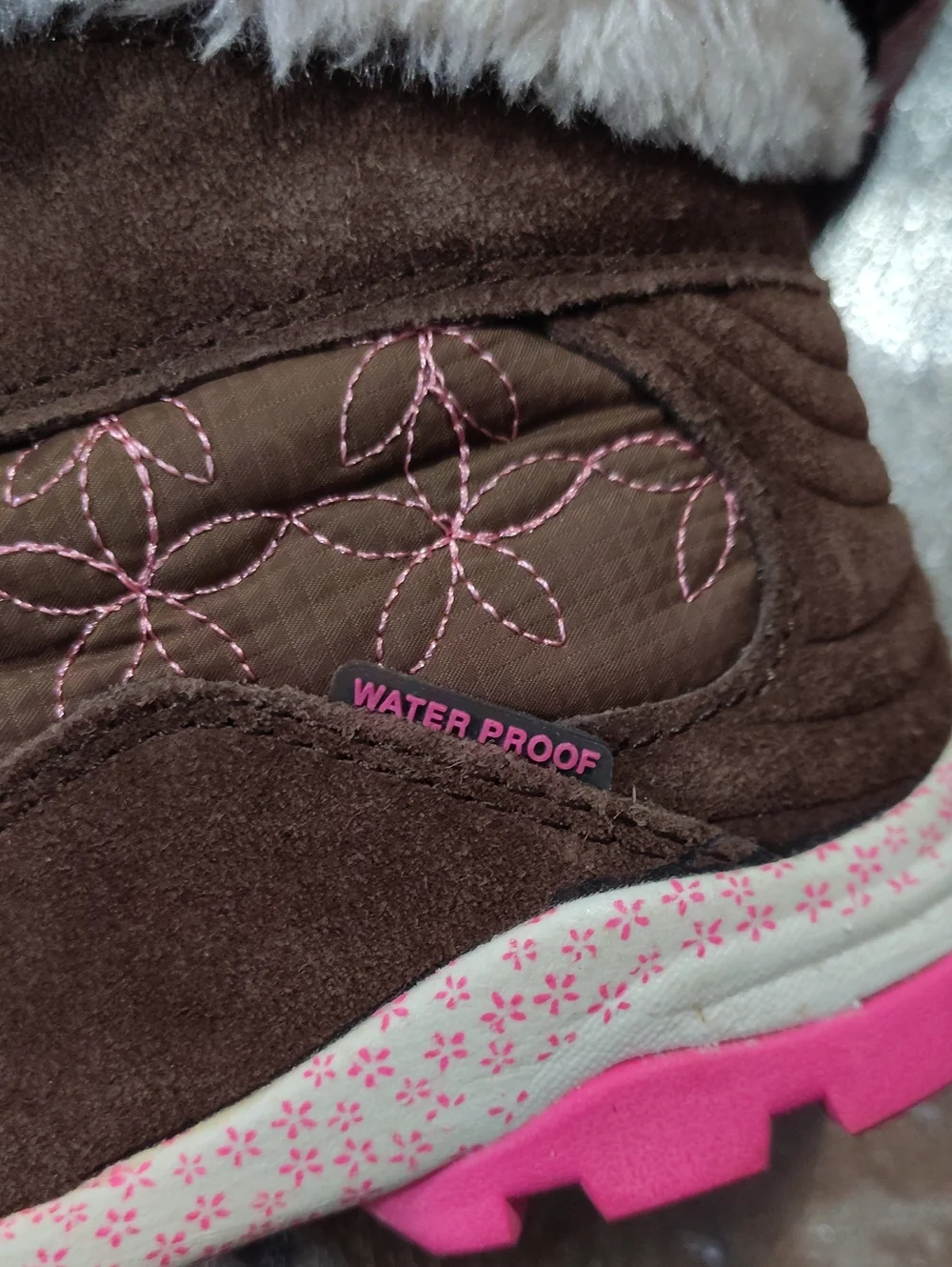 Girls' Brown & Pink Faux-Fur Winter Boots Euc , Size 1 $45